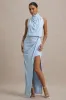 Hayden | Blue High-Neck Draped Split Maxi Dress sold by Club L London