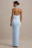 Hayden | Blue High-Neck Draped Split Maxi Dress sold by Club L London