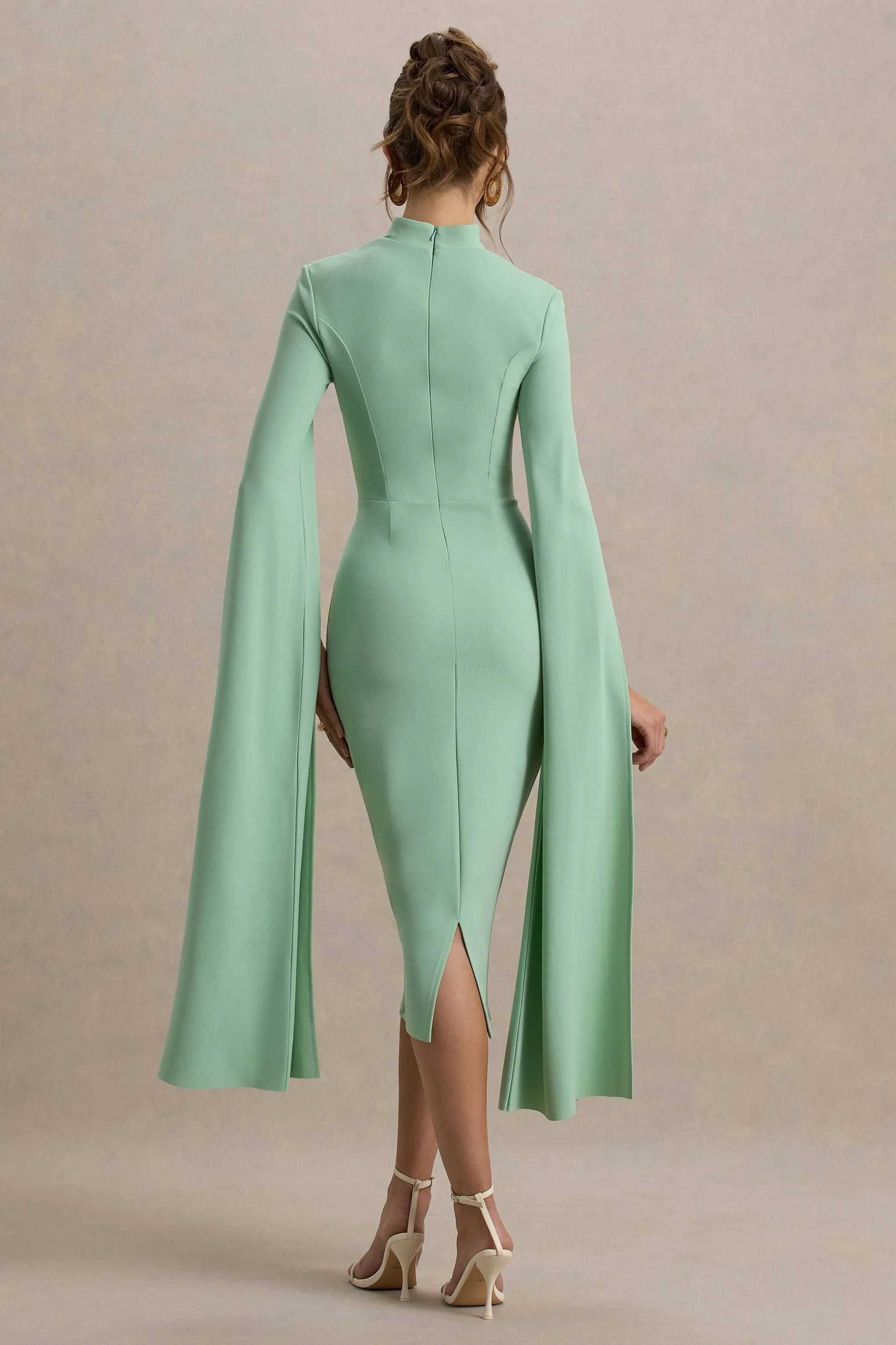 Linden | Light Green Bodycon Cape-Sleeve Midi Dress sold by Club L London product image thumbnail 2