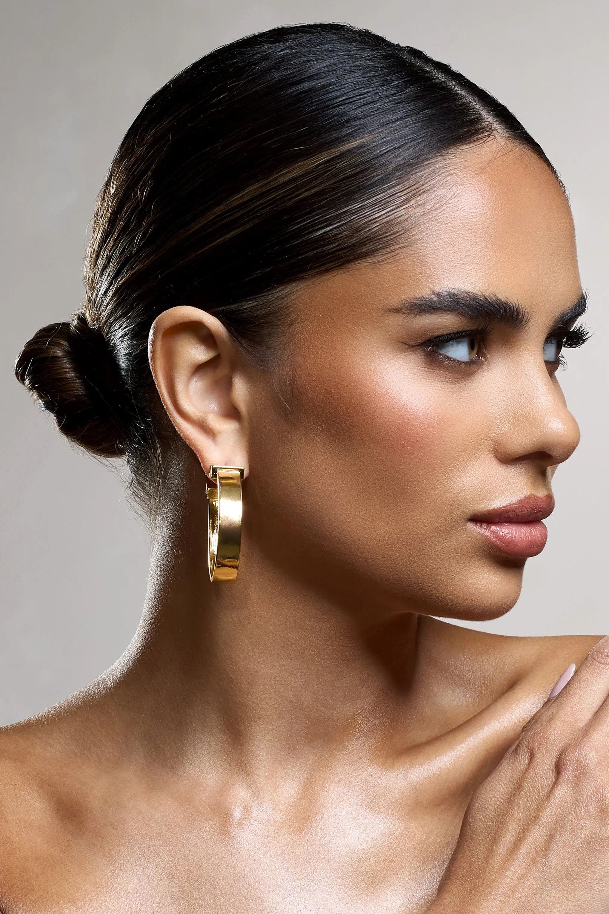 Amery | Gold Chunky Hoop Earrings sold by Club L London product image thumbnail 3