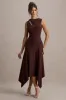 Francesca | Brown Knotted Midi Dress With Handkerchief Hem sold by Club L London