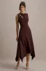 Francesca | Brown Knotted Midi Dress With Handkerchief Hem sold by Club L London