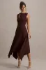 Francesca | Brown Knotted Midi Dress With Handkerchief Hem sold by Club L London