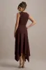 Francesca | Brown Knotted Midi Dress With Handkerchief Hem sold by Club L London