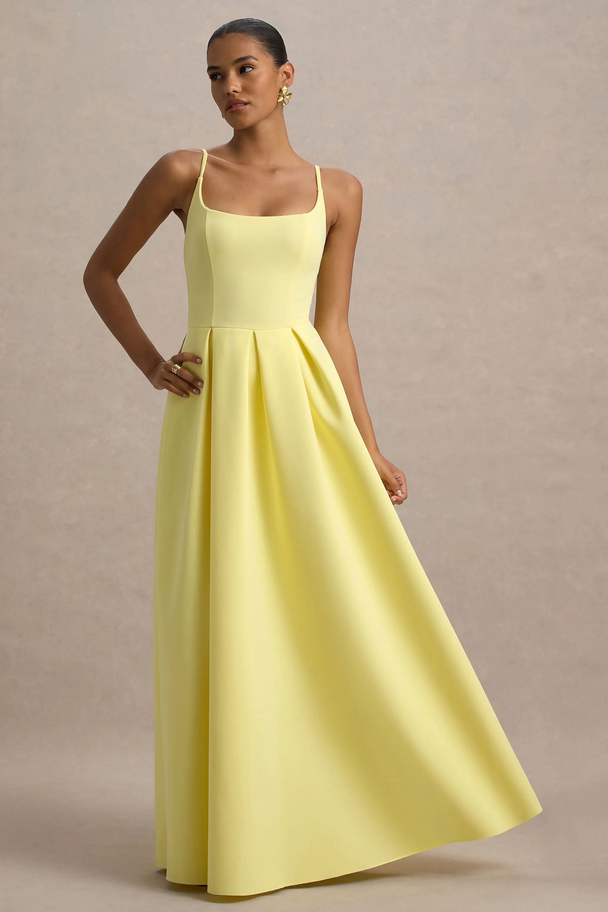 Bambina | Lemon Scoop-Neck Pleated Maxi Dress sold by Club L London product image thumbnail 4