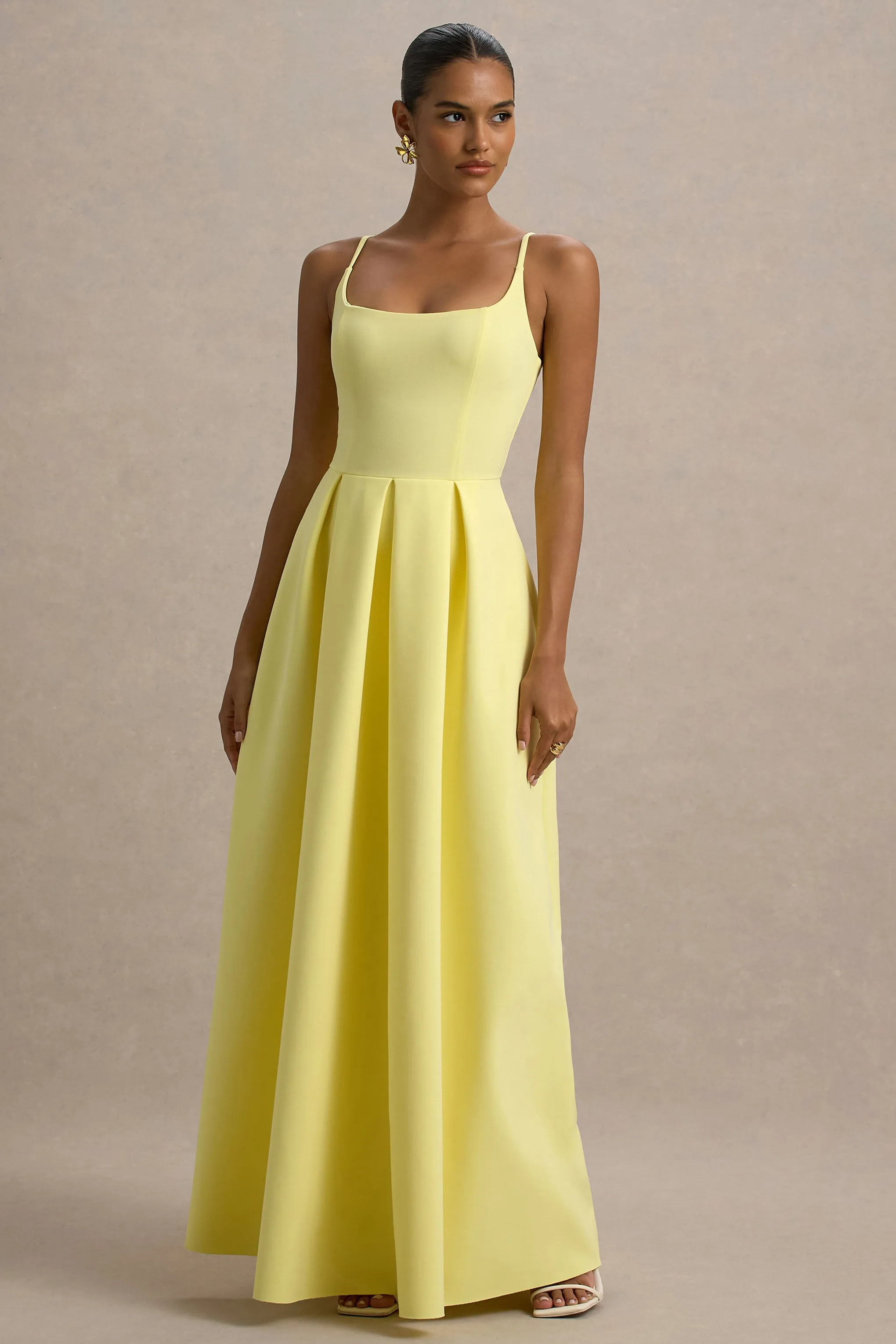 Bambina | Lemon Scoop-Neck Pleated Maxi Dress sold by Club L London