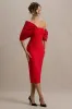 Lucille | Red Asymmetric Bardot Midi Dress sold by Club L London