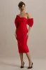 Lucille | Red Asymmetric Bardot Midi Dress sold by Club L London