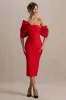 Lucille | Red Asymmetric Bardot Midi Dress sold by Club L London