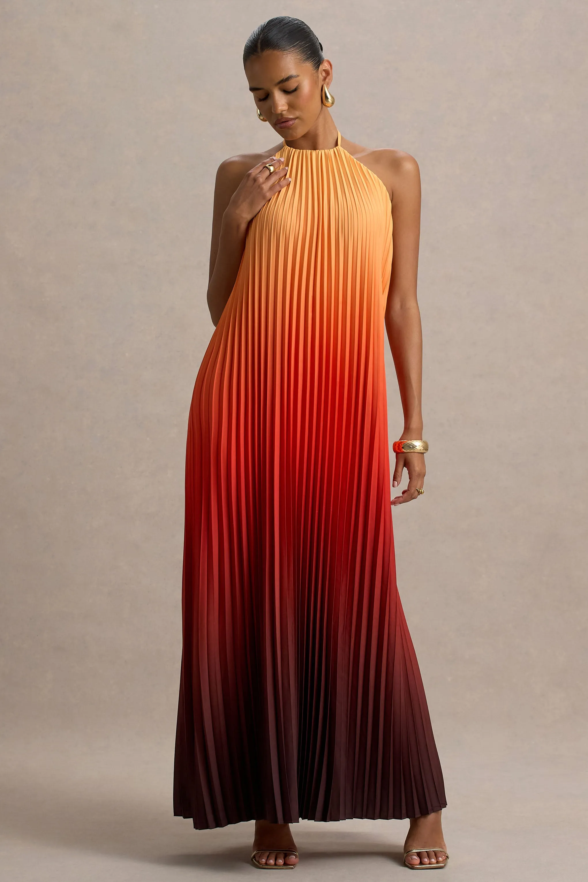 Anacapri | Orange Ombre Halter-Neck Backless Maxi Dress sold by Club L London product image thumbnail 4