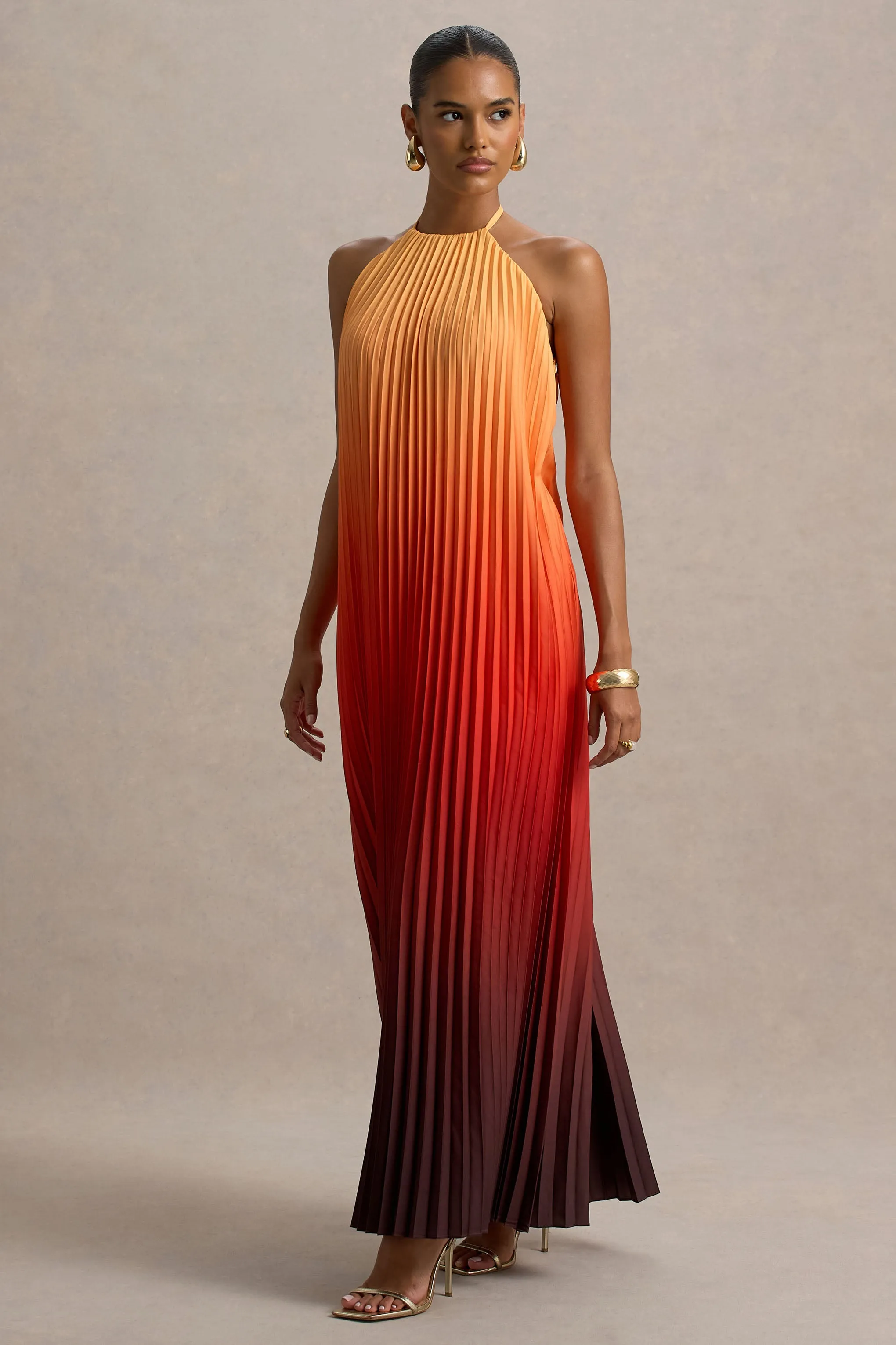 Anacapri | Orange Ombre Halter-Neck Backless Maxi Dress sold by Club L London product image thumbnail 5