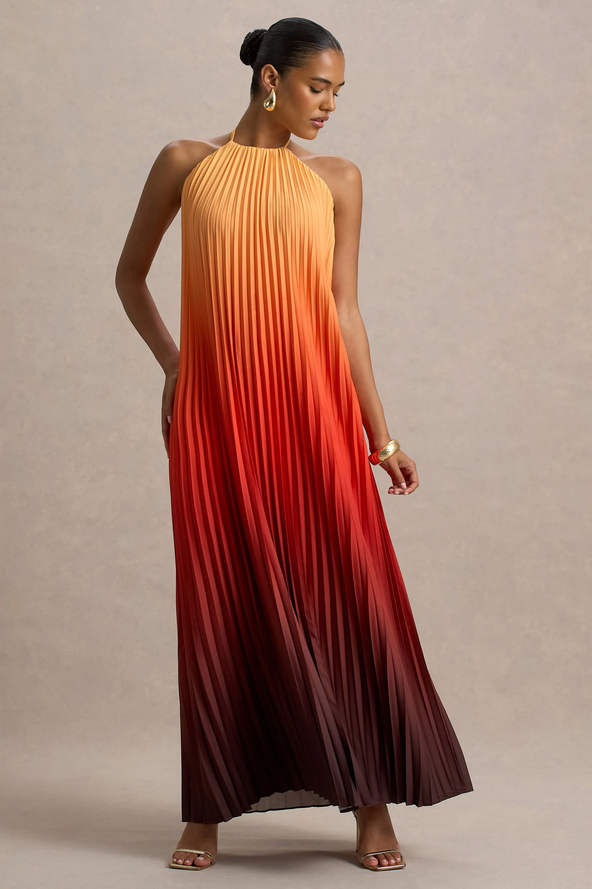 Anacapri | Orange Ombre Halter-Neck Backless Maxi Dress sold by Club L London