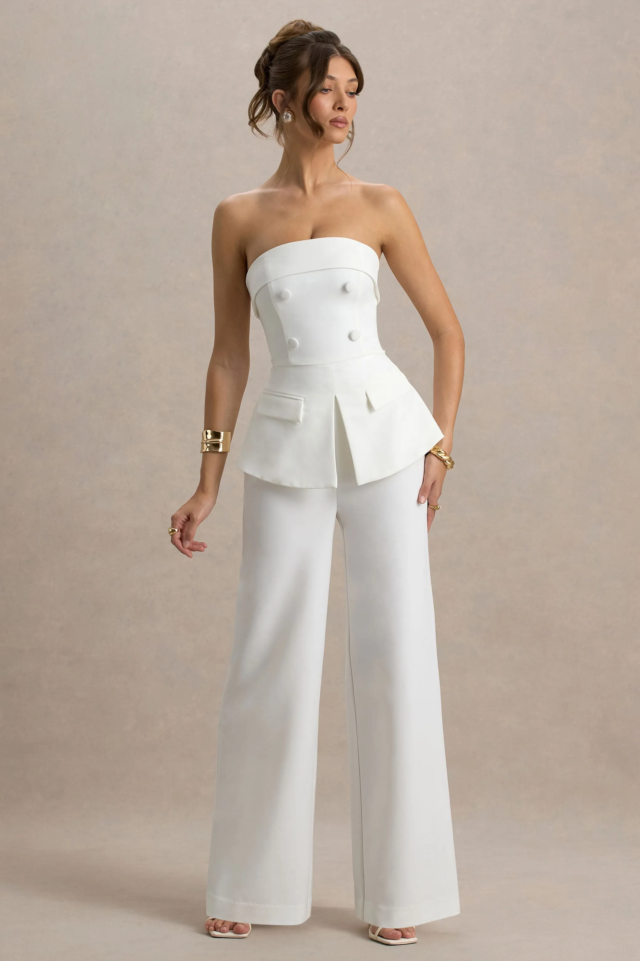 Noemi | White Bandeau Tailored Jumpsuit sold by Club L London