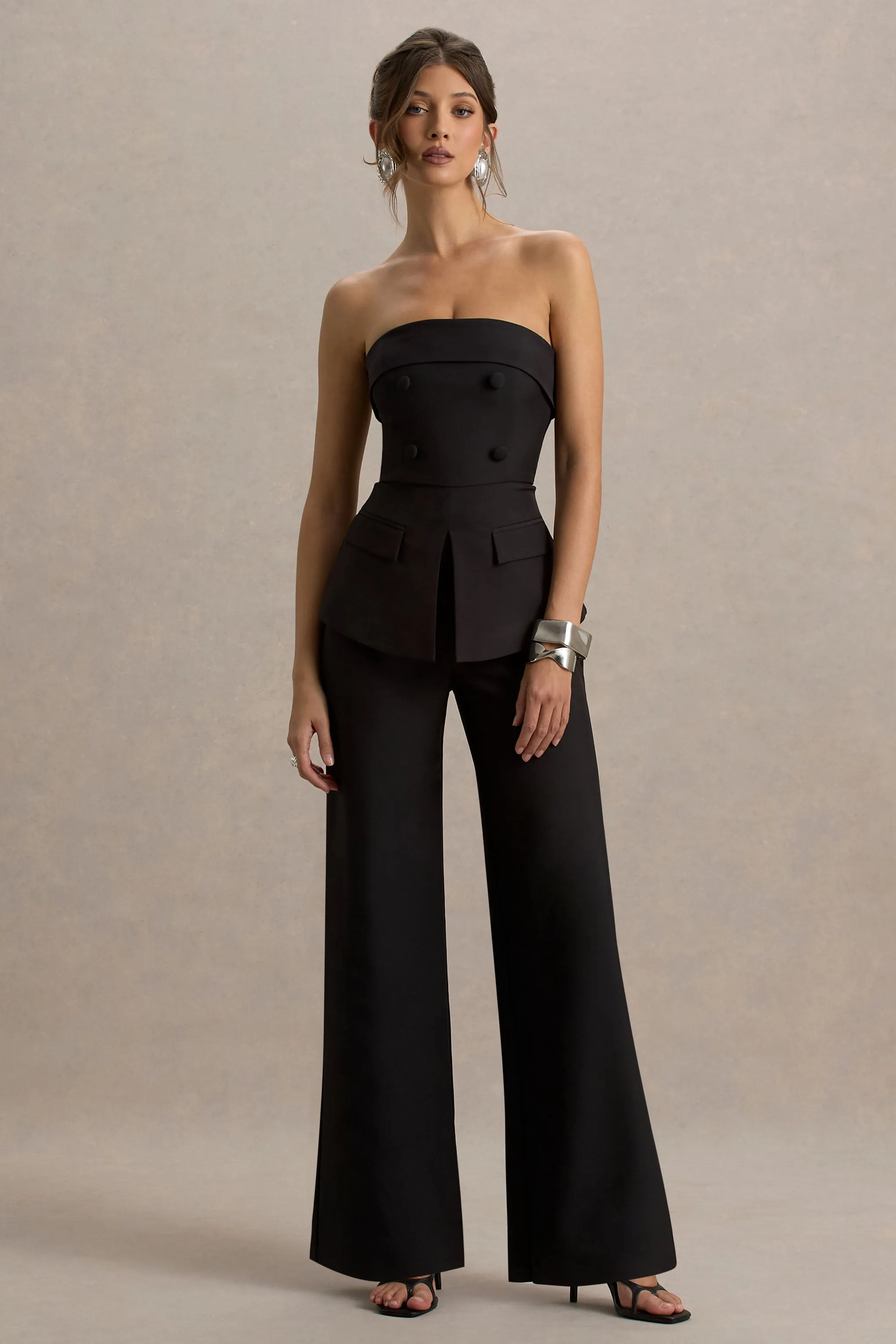 Noemi | Black Bandeau Tailored Jumpsuit sold by Club L London product image thumbnail 4