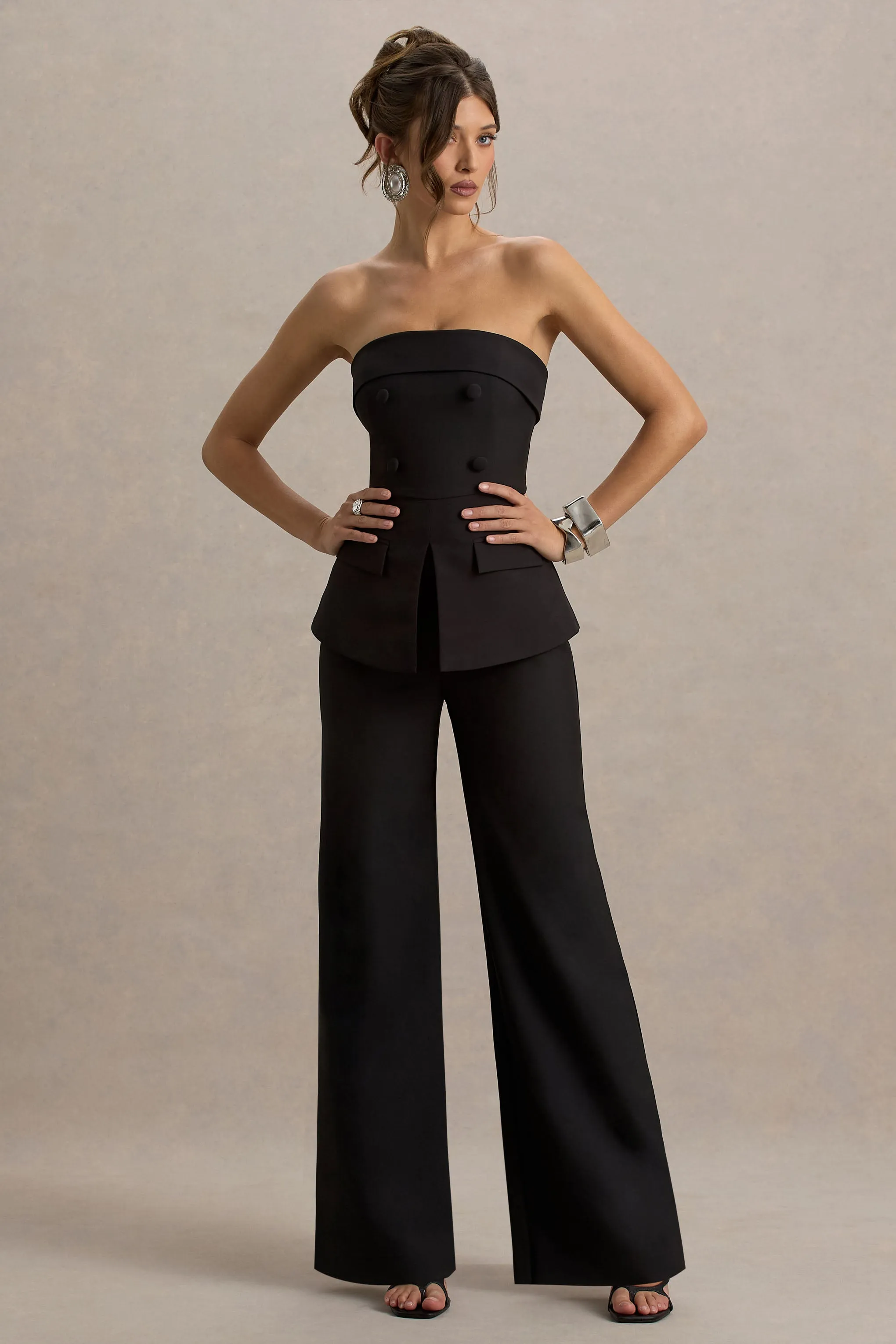 Noemi | Black Bandeau Tailored Jumpsuit sold by Club L London
