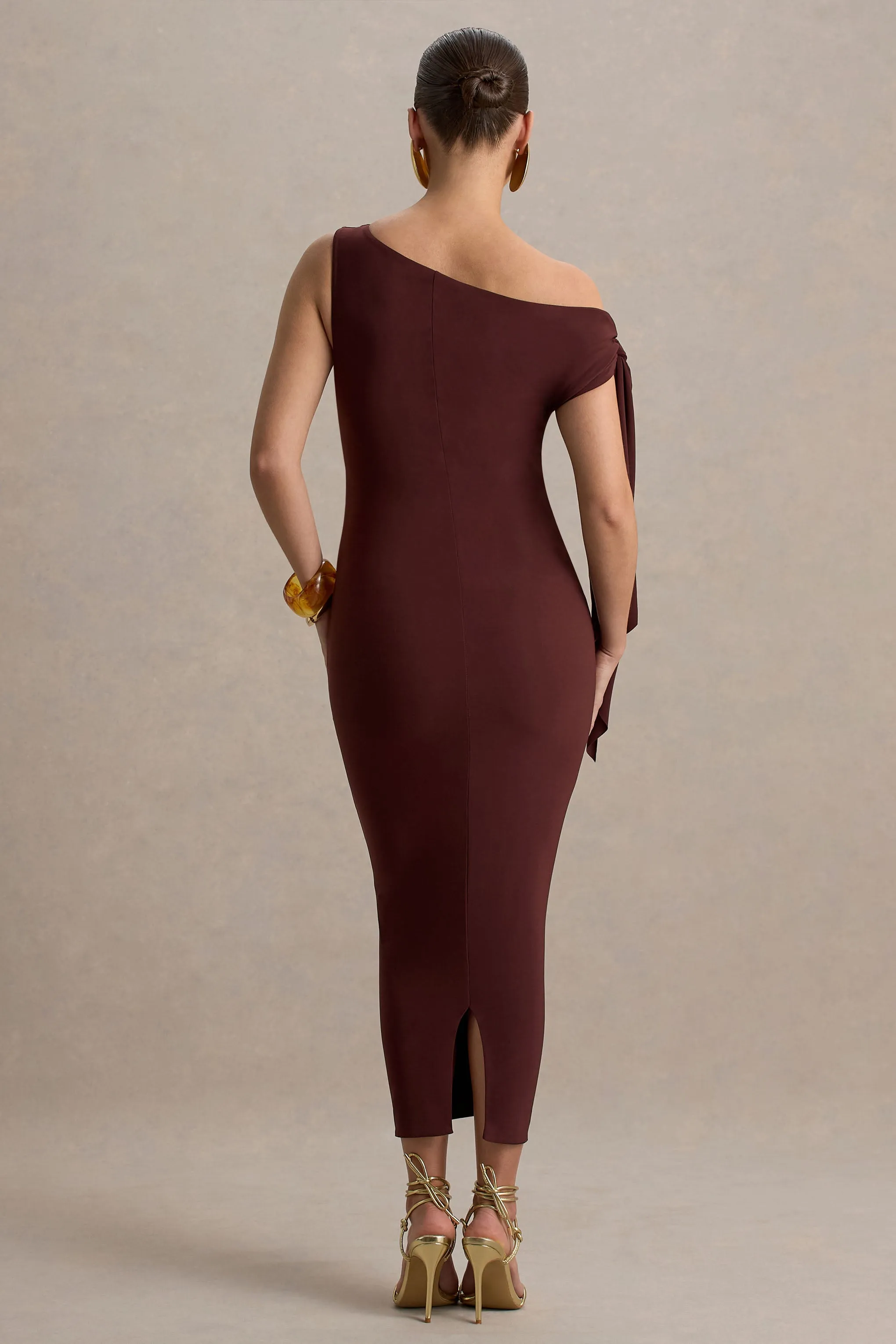 Katarine | Brown Asymmetric Knot Maternity Midi Dress sold by Club L London product image thumbnail 2