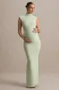 Kienna | Light Green Ruched High-Neck Maternity Maxi Dress sold by Club L London