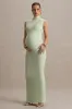 Kienna | Light Green Ruched High-Neck Maternity Maxi Dress sold by Club L London