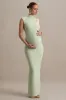 Kienna | Light Green Ruched High-Neck Maternity Maxi Dress sold by Club L London