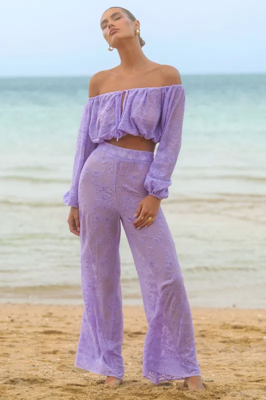 Fantini | Lilac Broidery Wide-Leg Trousers sold by Club L London