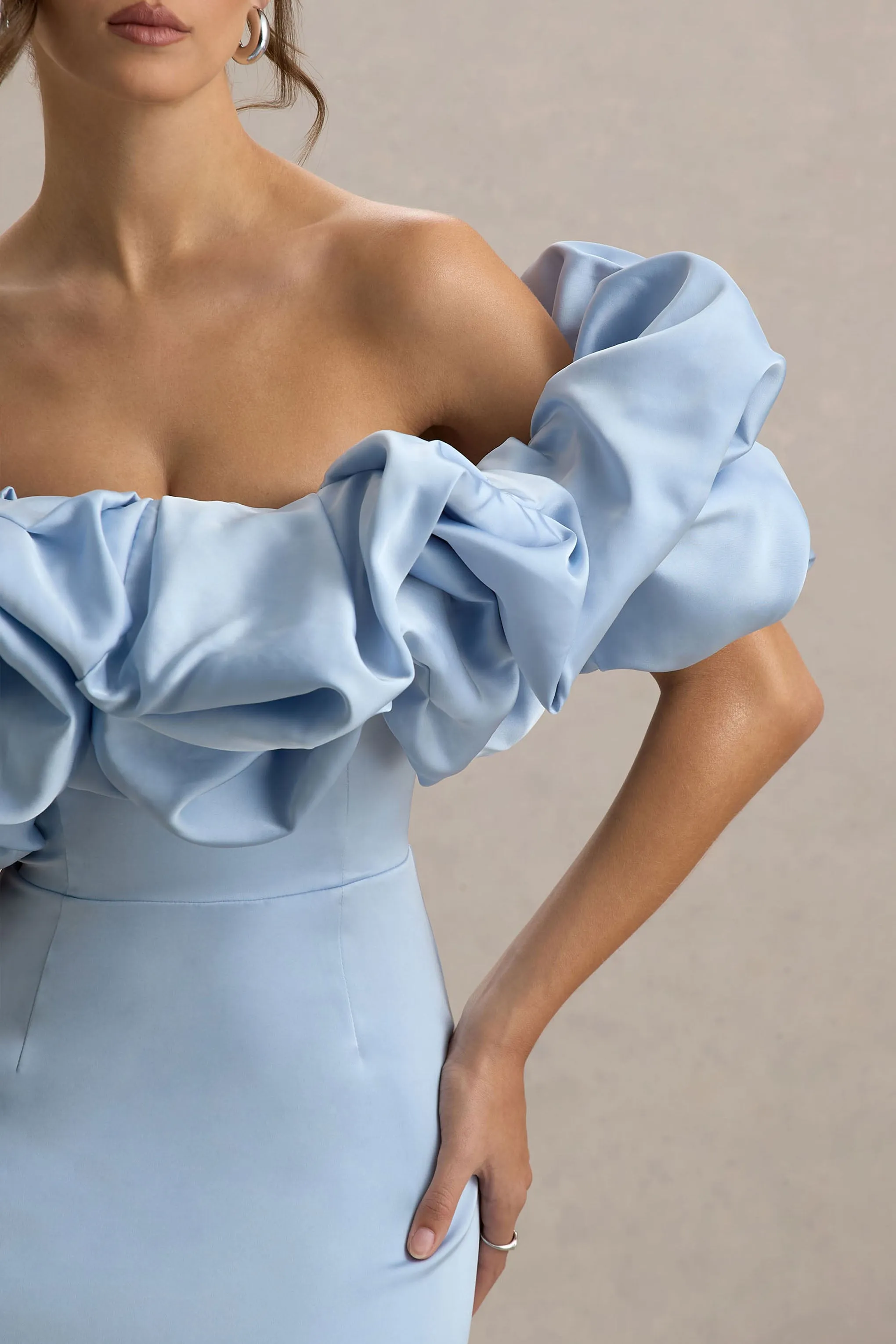 Allie | Powder Blue Puff Bardot Maxi Dress sold by Club L London product image thumbnail 3