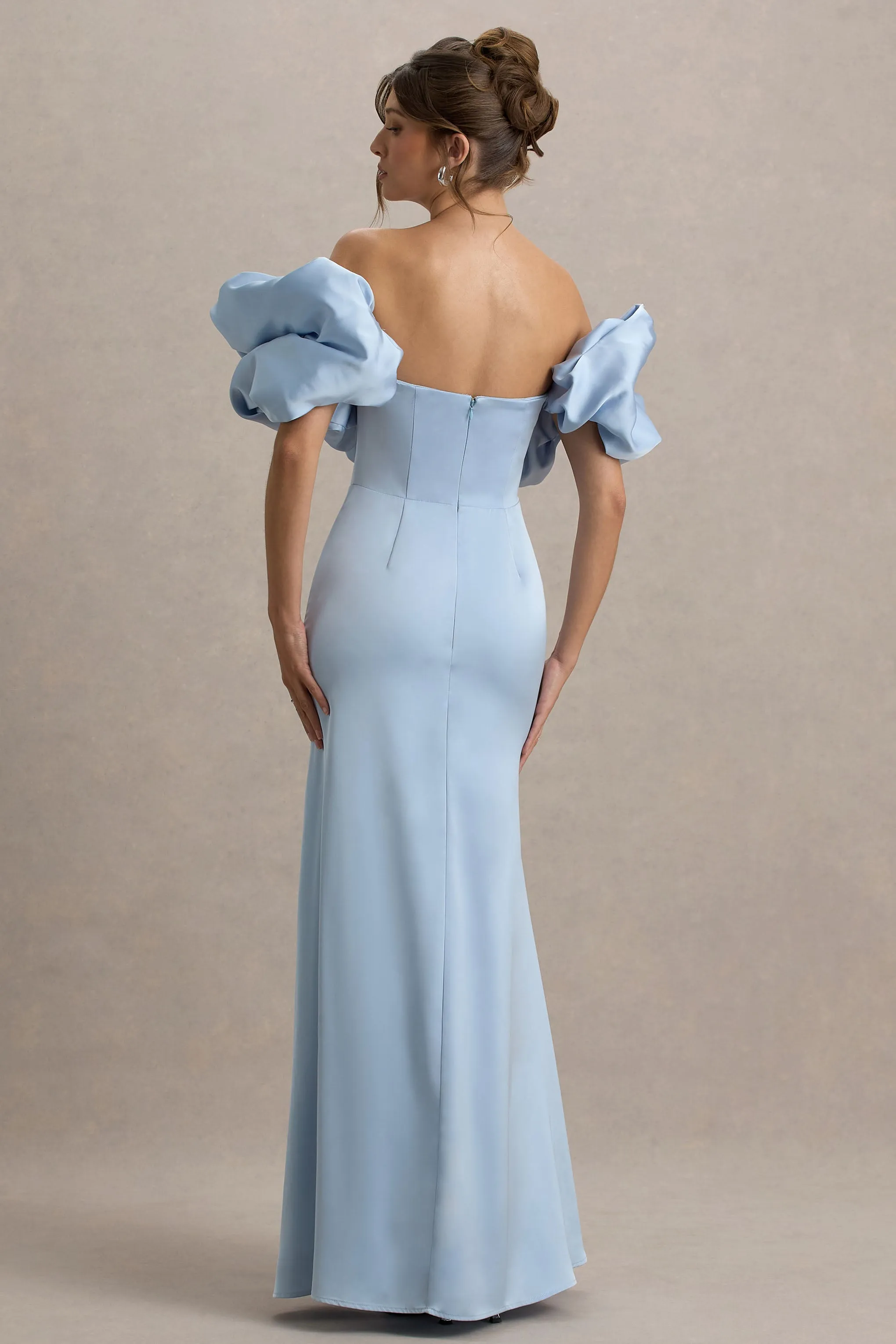 Allie | Powder Blue Puff Bardot Maxi Dress sold by Club L London product image thumbnail 2