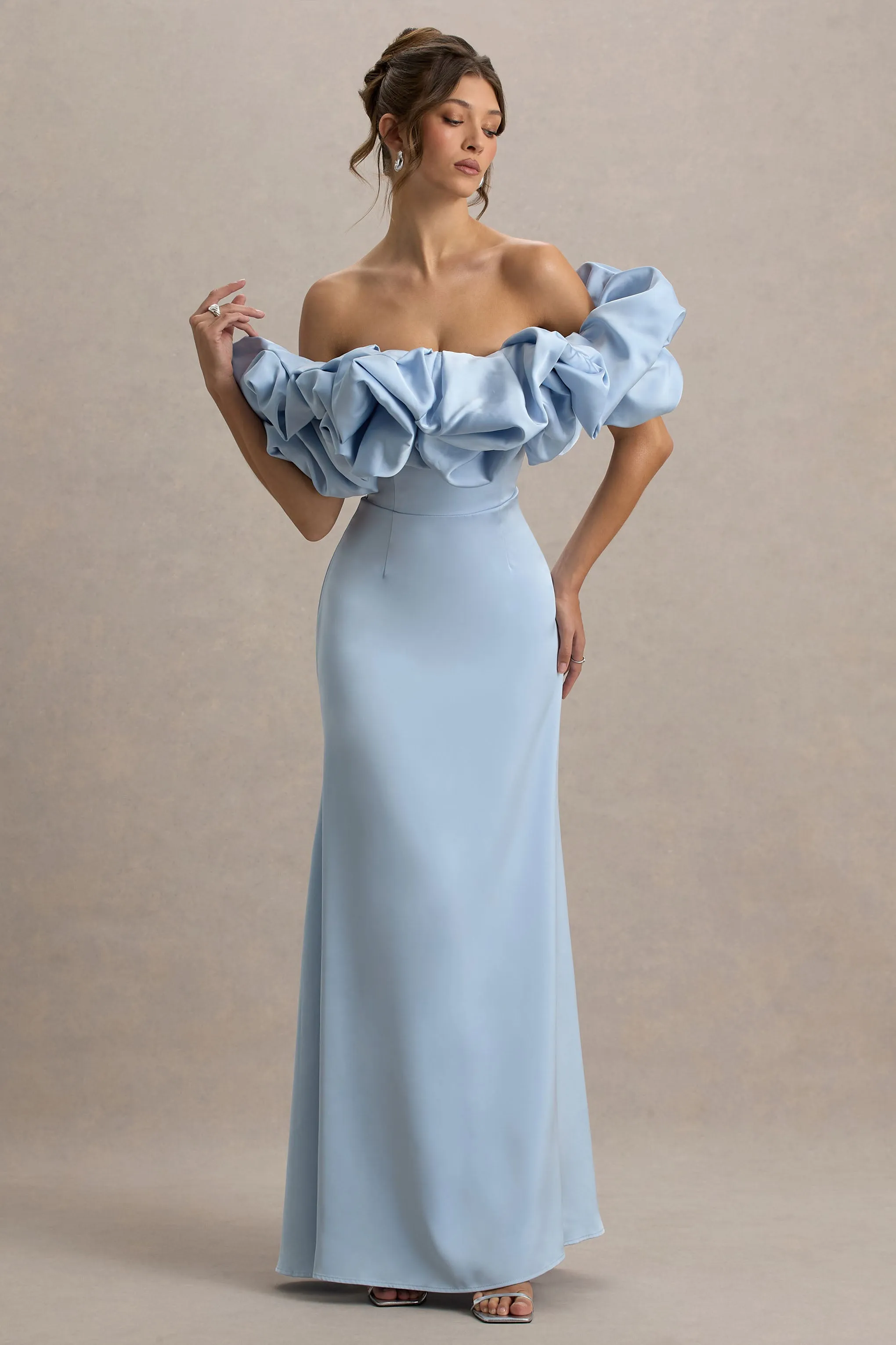 Allie | Powder Blue Puff Bardot Maxi Dress sold by Club L London product image thumbnail 4
