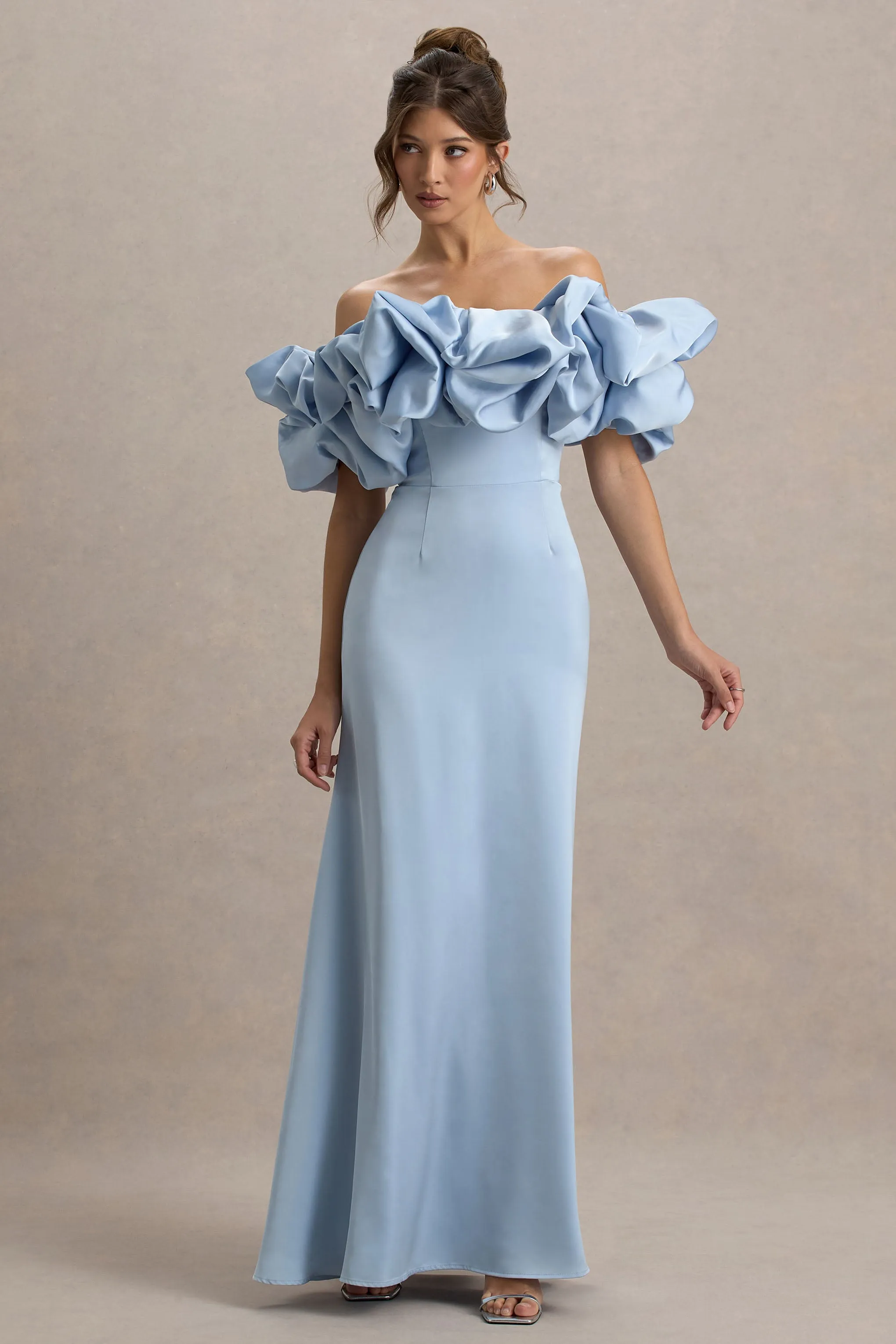 Allie | Powder Blue Puff Bardot Maxi Dress sold by Club L London product image thumbnail 5
