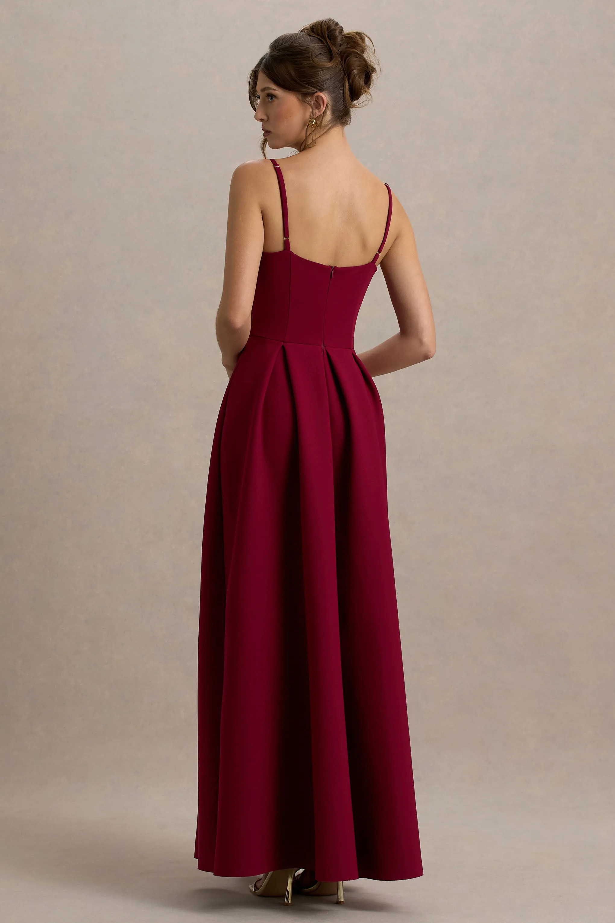 Bambina | Burgundy Scoop-Neck Pleated Maxi Dress sold by Club L London product image thumbnail 2