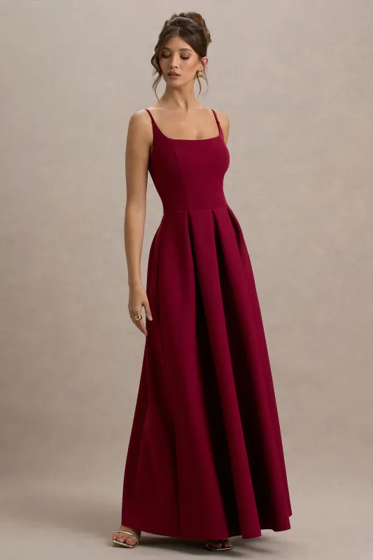 Bambina | Burgundy Scoop-Neck Pleated Maxi Dress sold by Club L London