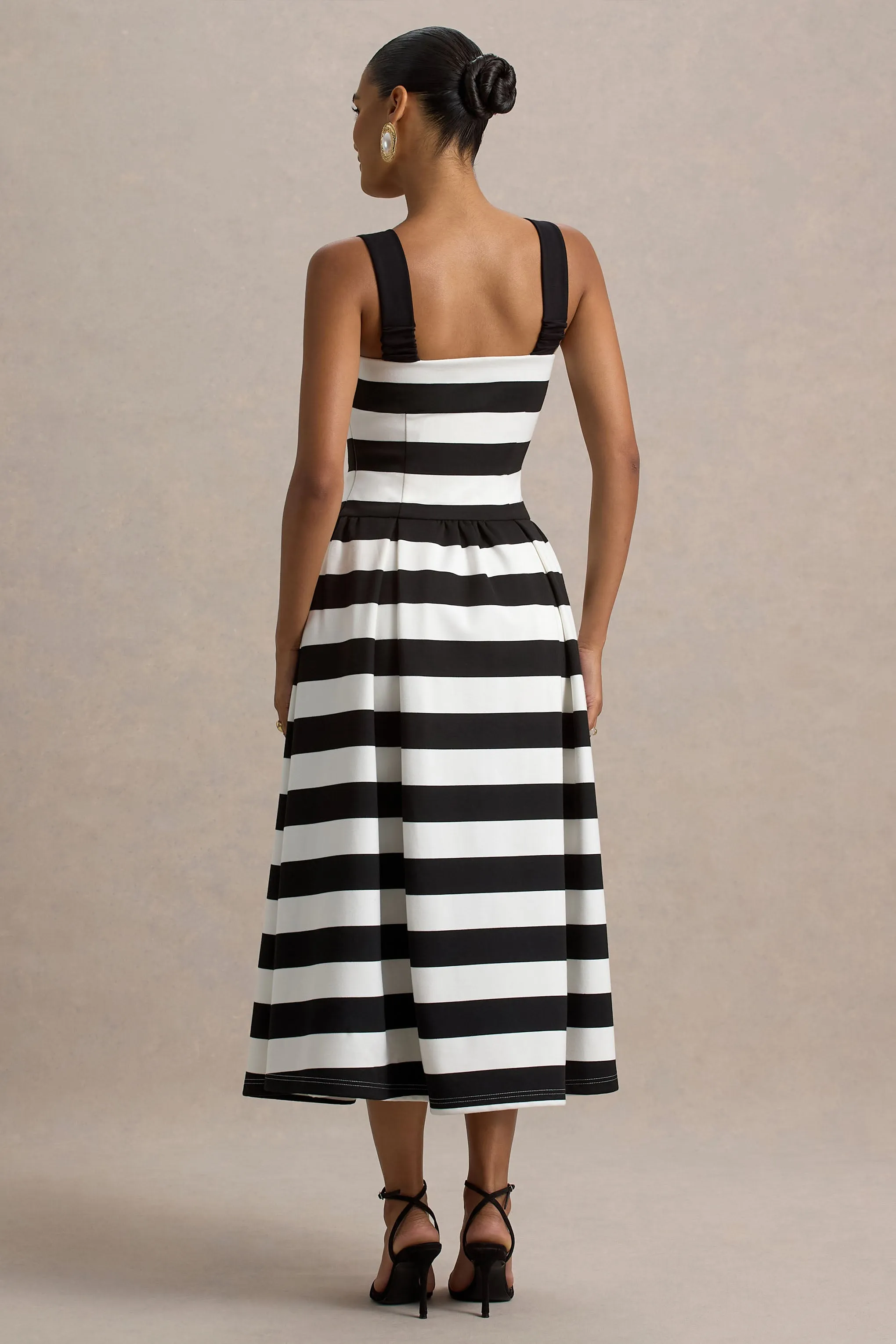 Monte Carlo | Black & White Striped Square-Neck Drop-Waist Midi Dress sold by Club L London product image thumbnail 3