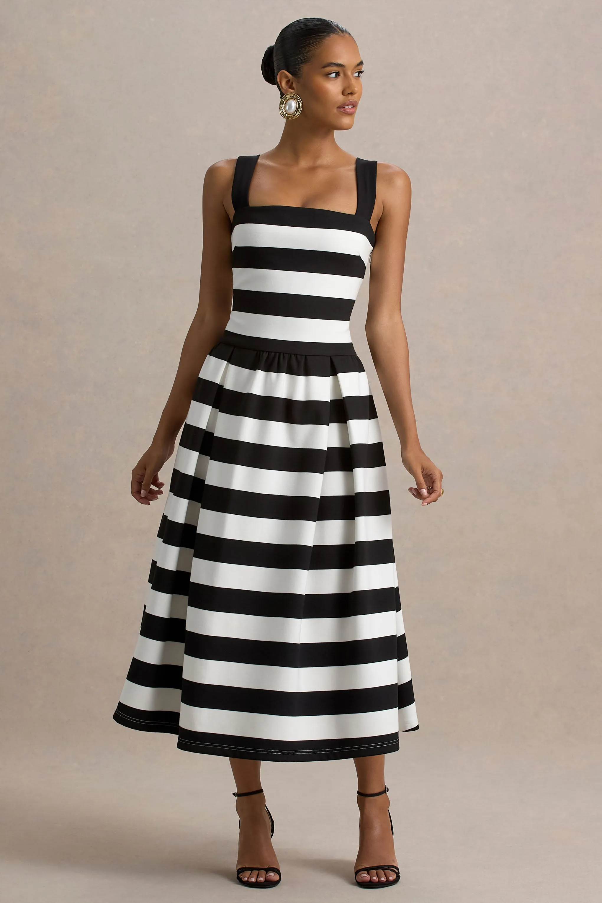 Monte Carlo | Black & White Striped Square-Neck Drop-Waist Midi Dress sold by Club L London product image thumbnail 5