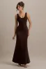 Morgan | Brown Satin Corset Maxi Dress sold by Club L London