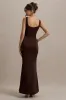 Morgan | Brown Satin Corset Maxi Dress sold by Club L London