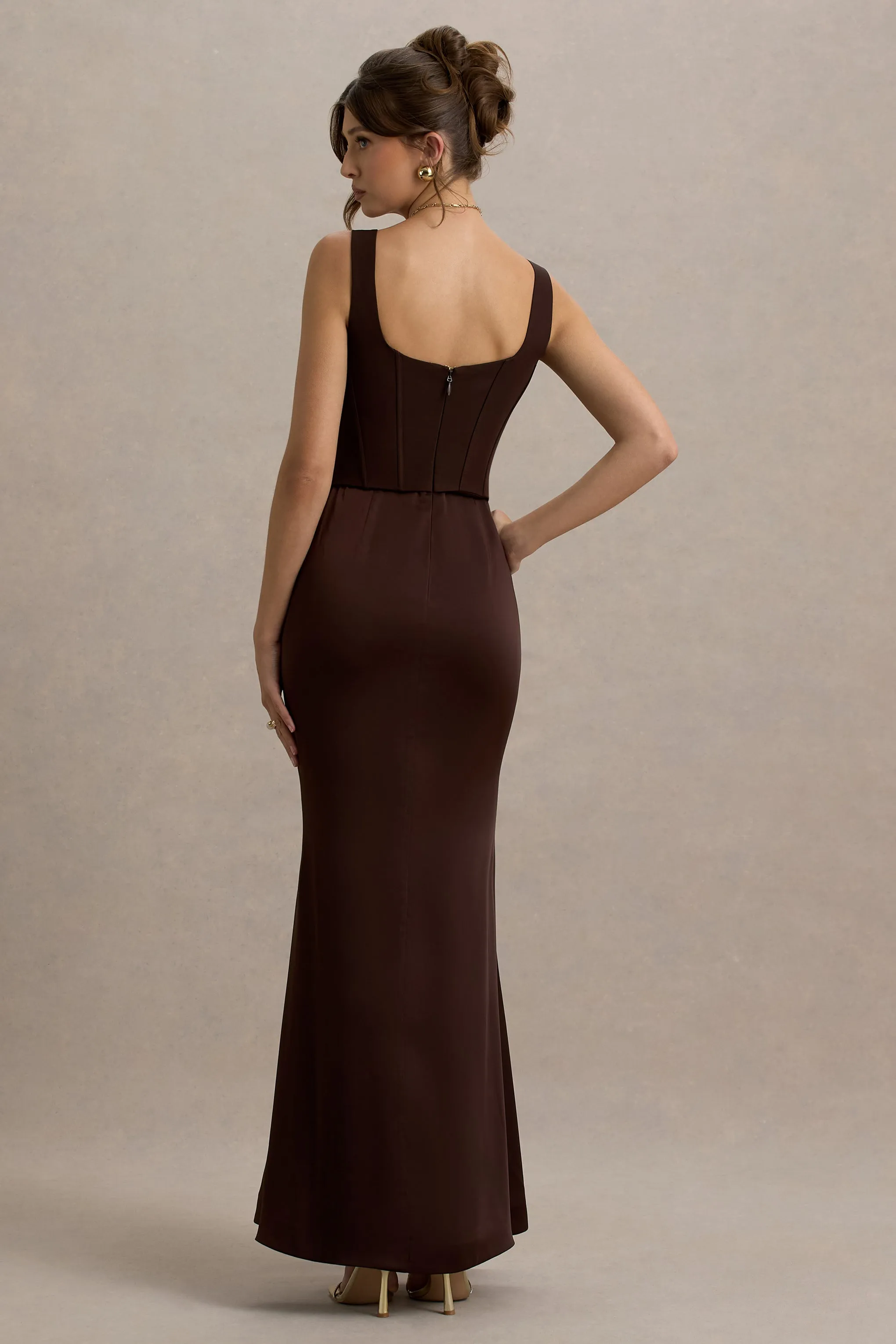 Morgan | Brown Satin Corset Maxi Dress sold by Club L London product image thumbnail 2