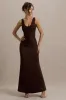 Morgan | Brown Satin Corset Maxi Dress sold by Club L London