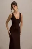 Morgan | Brown Satin Corset Maxi Dress sold by Club L London