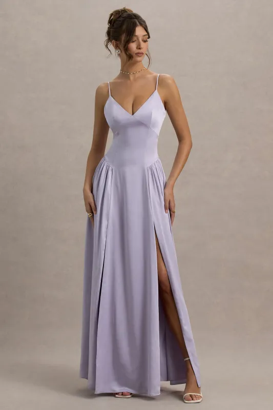 Jonas | Lilac Plunge-Neck Maxi Dress With Cami Straps sold by Club L London
