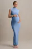 Kienna | Powder Blue Ruched High-Neck Maternity Maxi Dress sold by Club L London
