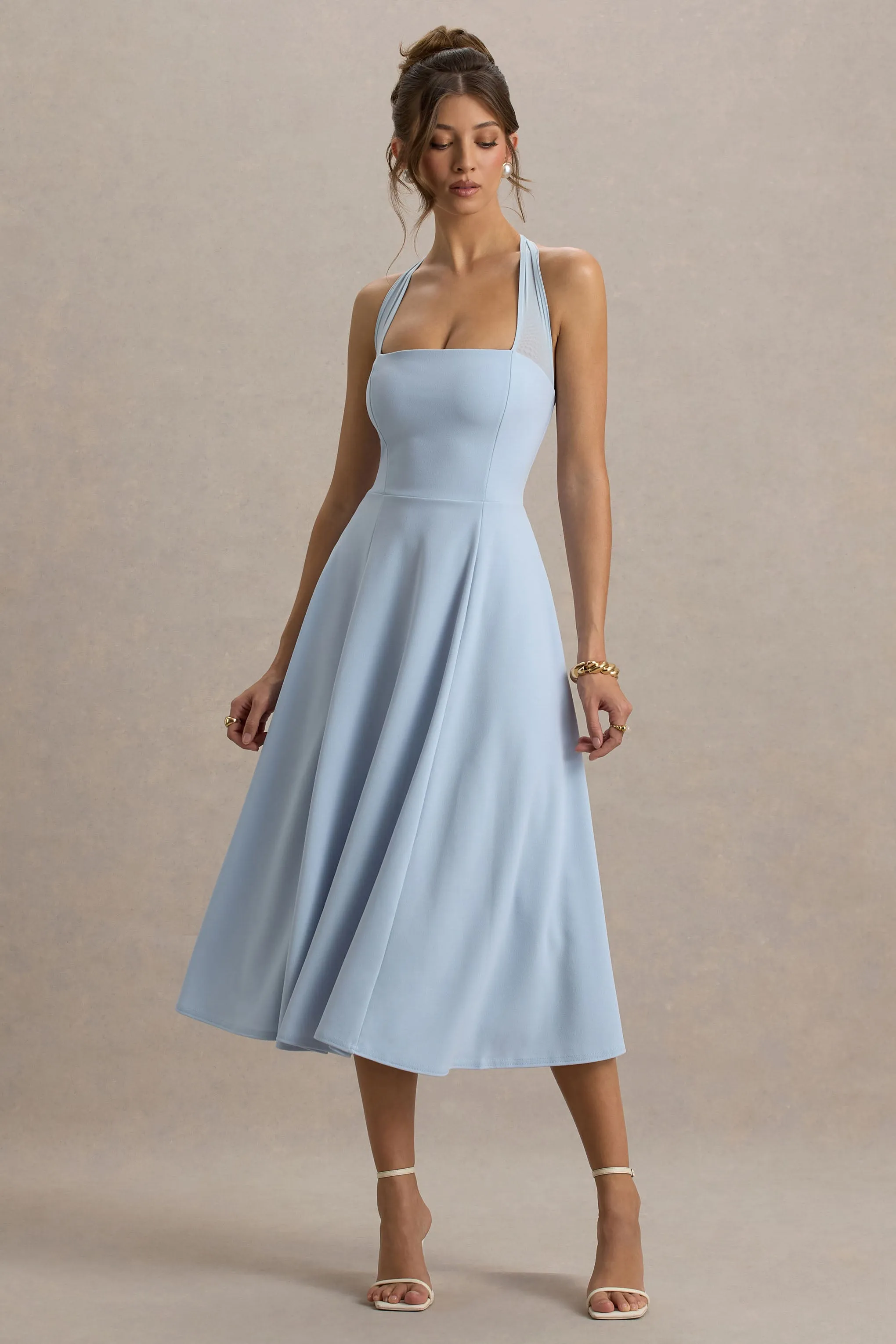 Auburn | Powder Blue Halter-Neck Midi Dress sold by Club L London