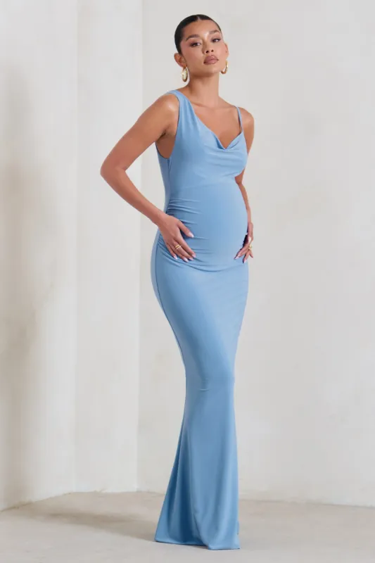 Phantasy | Powder Blue Maternity Cowl Neck Maxi Dress sold by Club L London