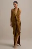 Lynette | Olive Satin Plunge-Neck Asymmetric Maxi Dress sold by Club L London