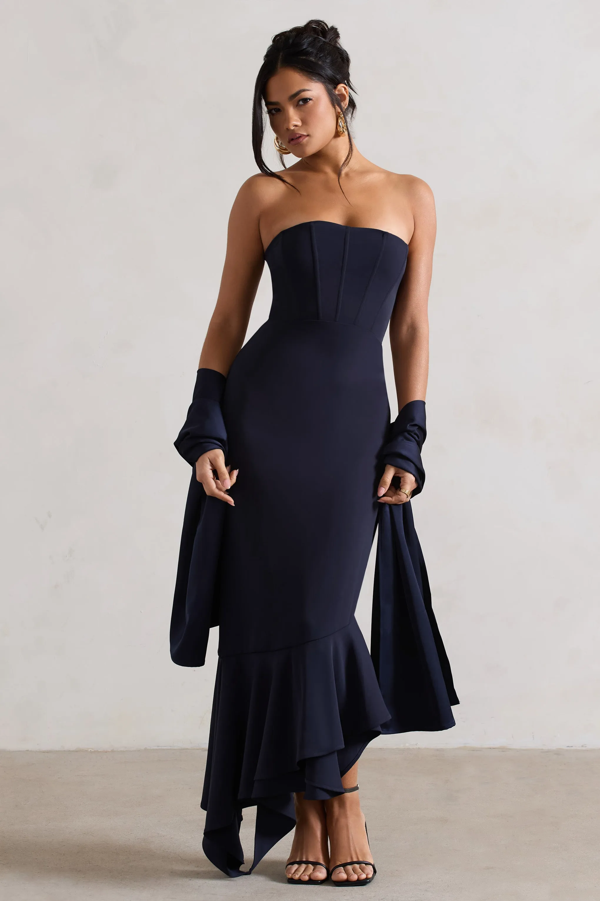 Lush | Navy Satin Shawl sold by Club L London product image thumbnail 4