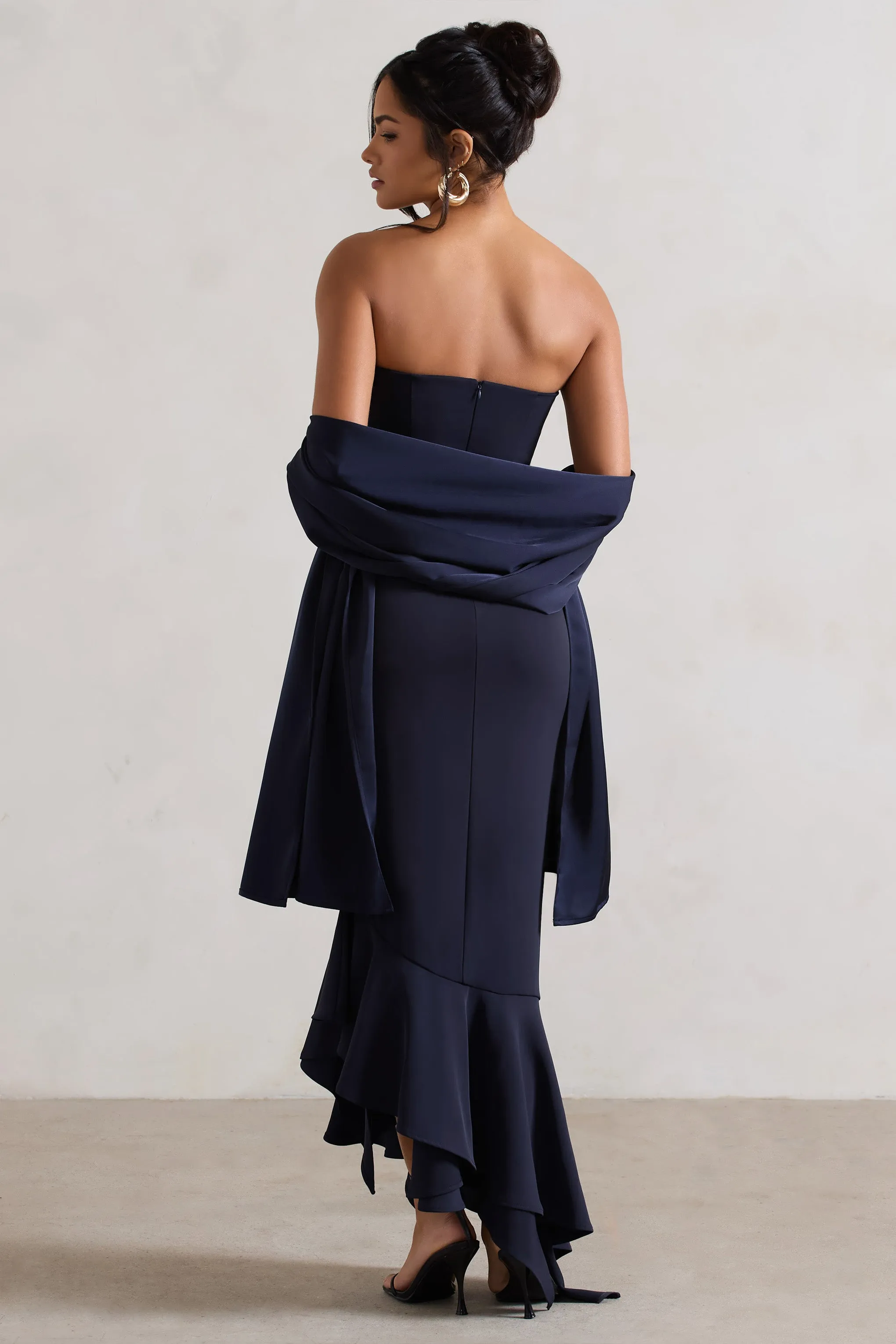 Lush | Navy Satin Shawl sold by Club L London product image thumbnail 2