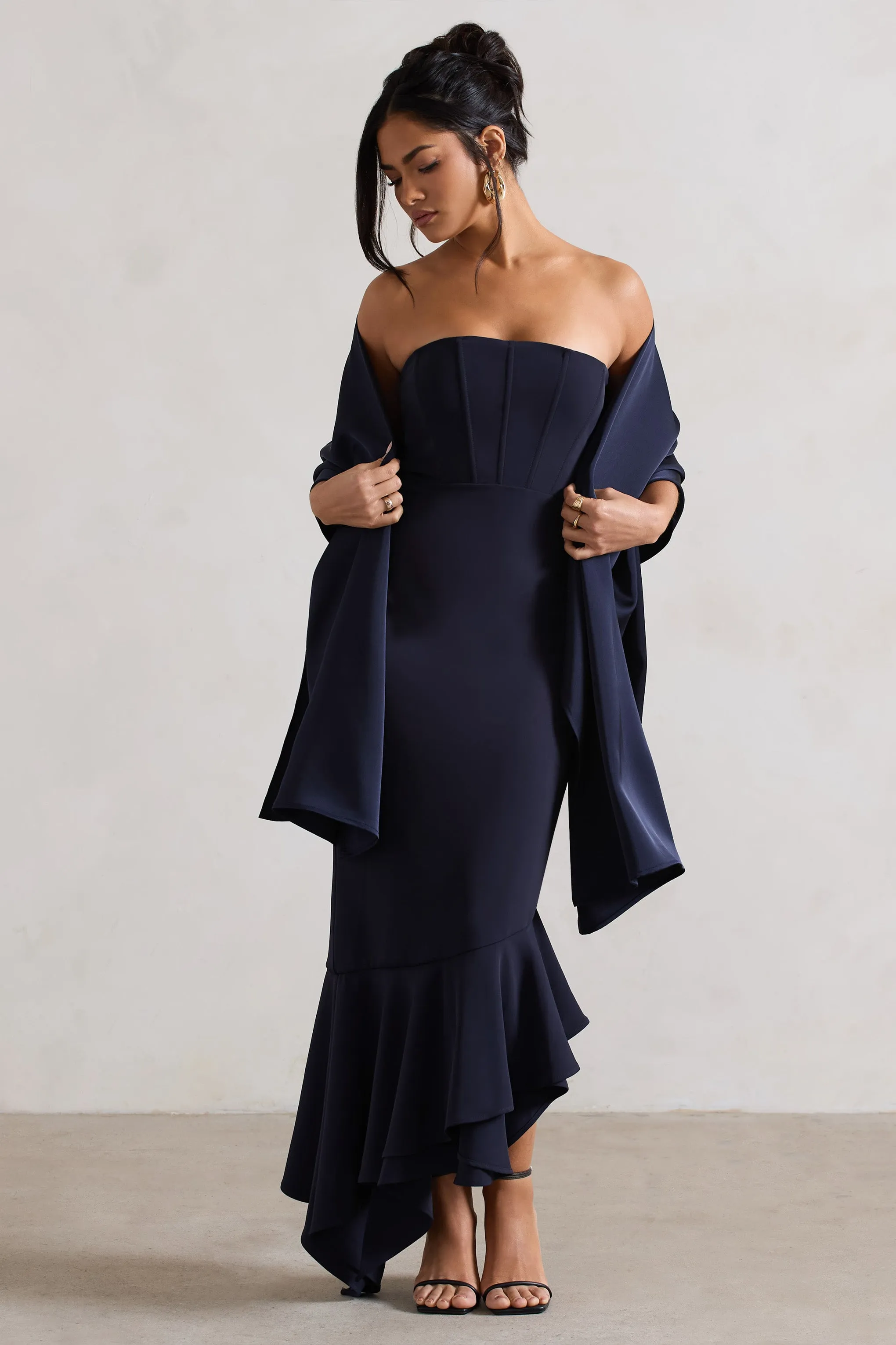 Lush | Navy Satin Shawl sold by Club L London product image thumbnail 3