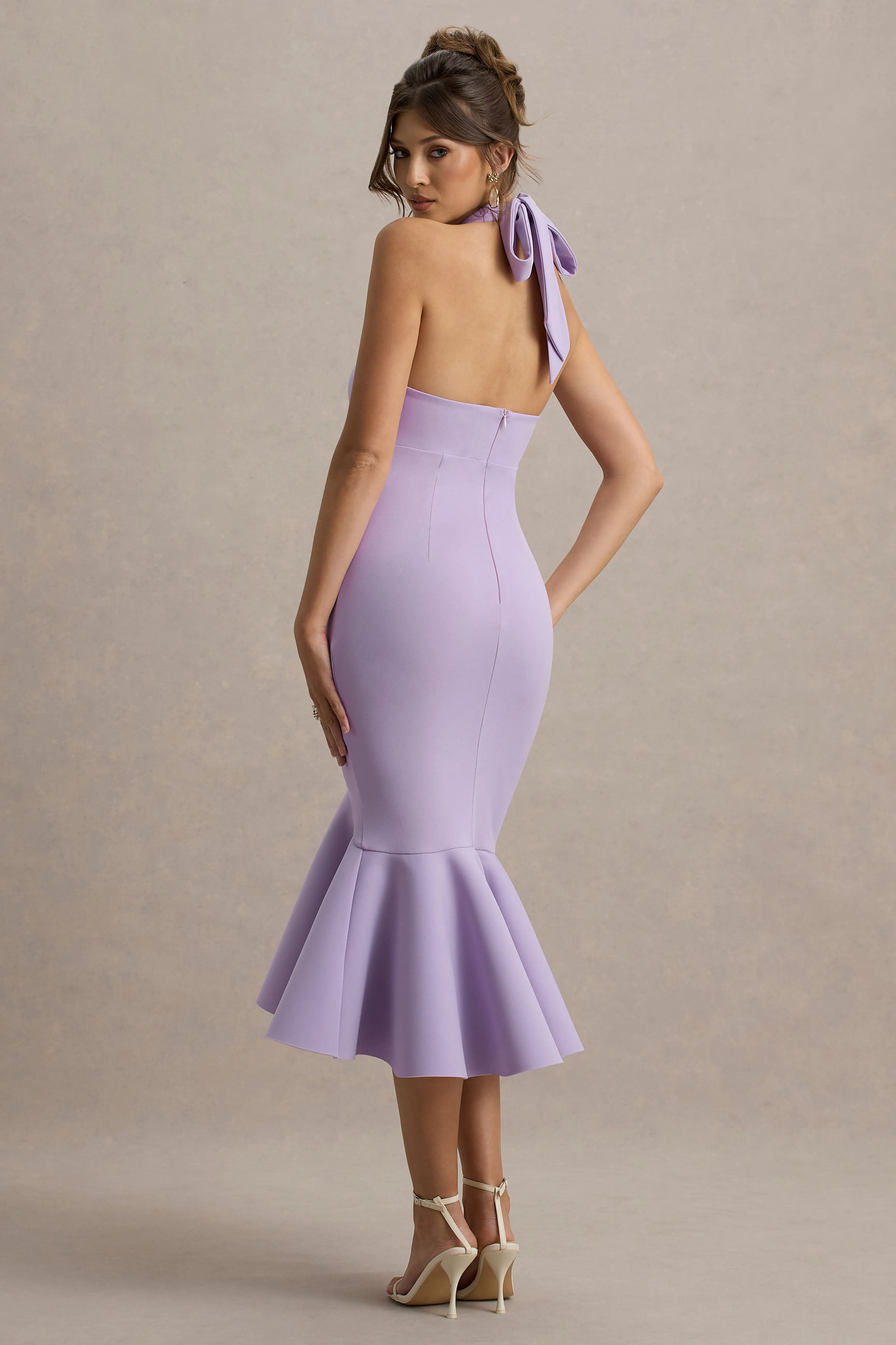 Valletta | Lilac Halter-Neck Ruffle-Trim Midi Dress sold by Club L London product image thumbnail 2