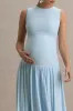 Outline | Powder Blue High-Neck Maternity Maxi Dress With Draped Skirt sold by Club L London