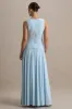 Outline | Powder Blue High-Neck Maternity Maxi Dress With Draped Skirt sold by Club L London