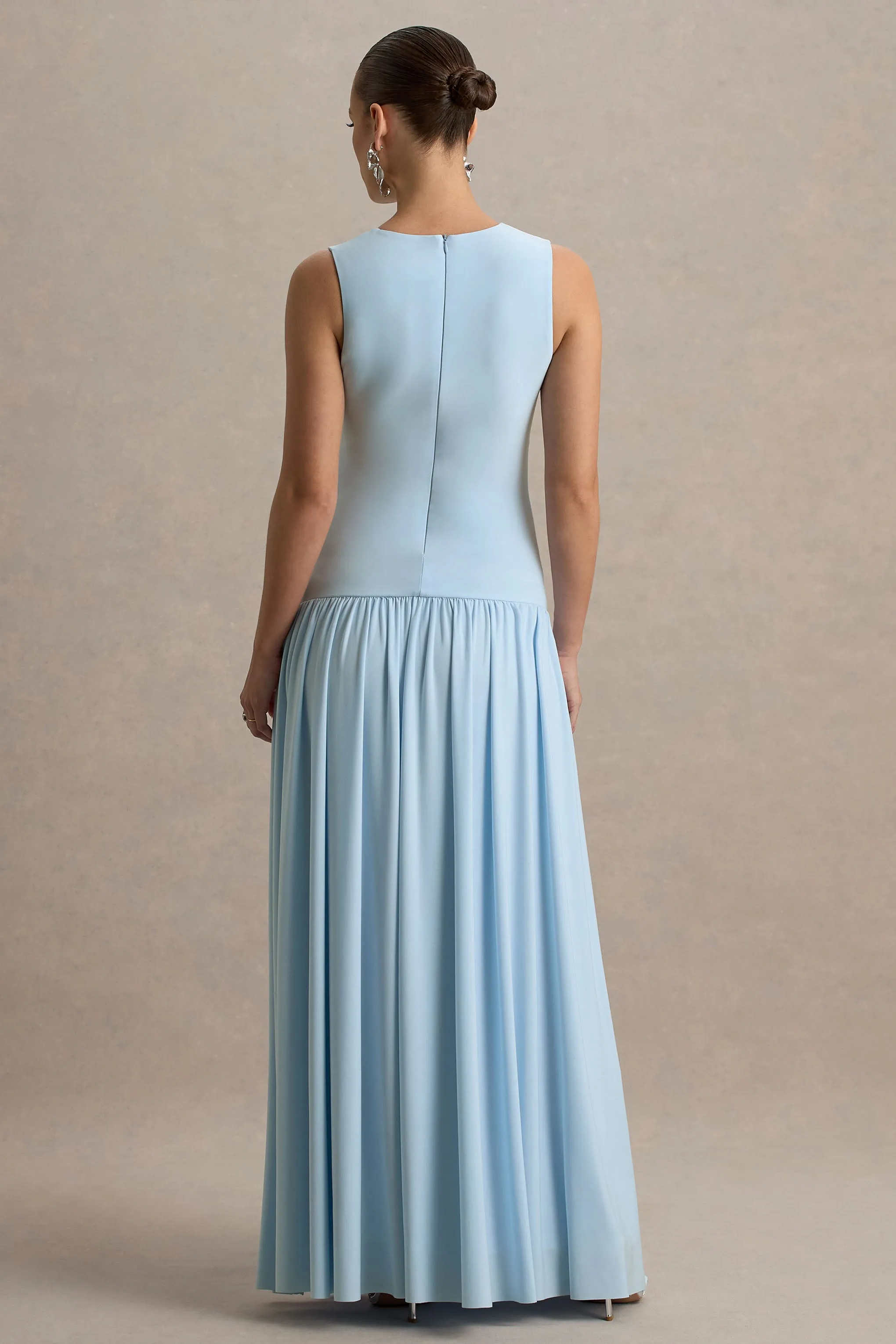 Outline | Powder Blue High-Neck Maternity Maxi Dress With Draped Skirt sold by Club L London product image thumbnail 2