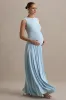 Outline | Powder Blue High-Neck Maternity Maxi Dress With Draped Skirt sold by Club L London